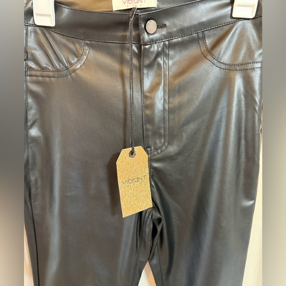 NWT Vibrant M.I.U Elegant Black Flare faux Leather Pants - Picture 7 of 9